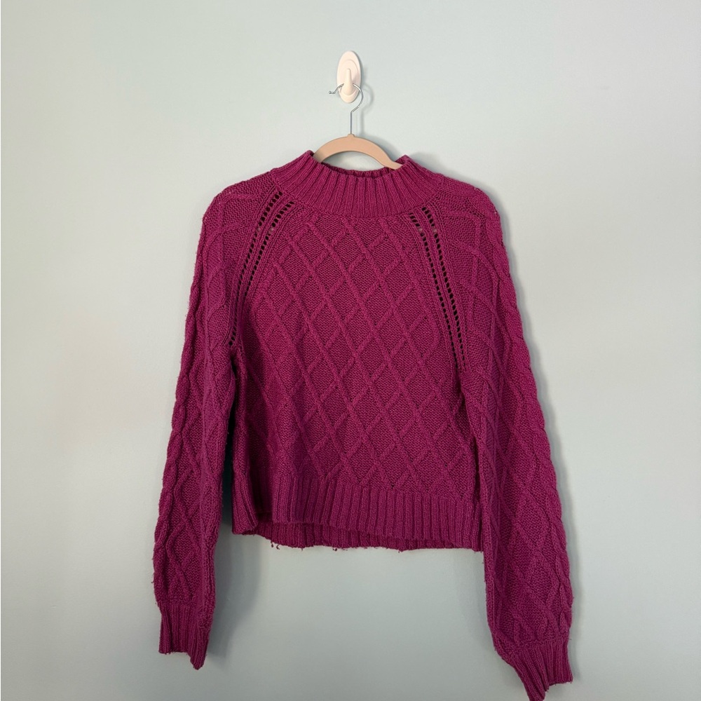 American Eagle Outfitters Women's Magenta Cable Knit Sweater